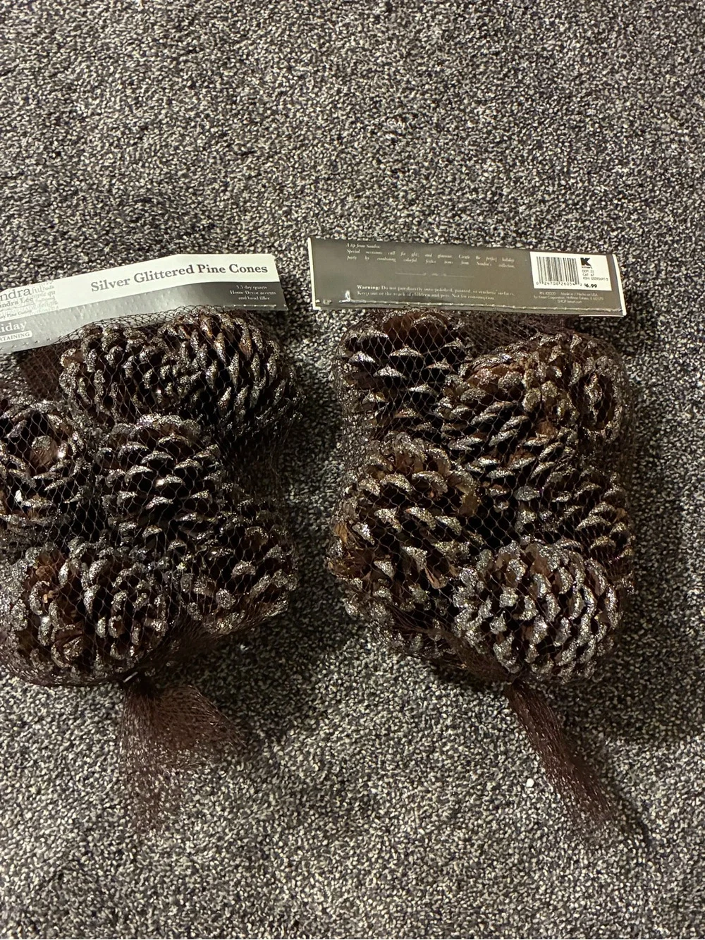 Silver-Glittered Pine Cone Home Accents - Decorative Bag